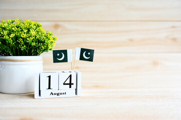 AUGUST 14 calendar of Pakistan national day .Copy space 