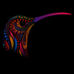 Vector color sketch of a hummingbird from patterns