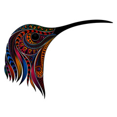 Original drawing for printing. Vector colored hummingbird head