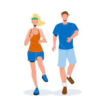Joggers Man And Woman Running Together Vector