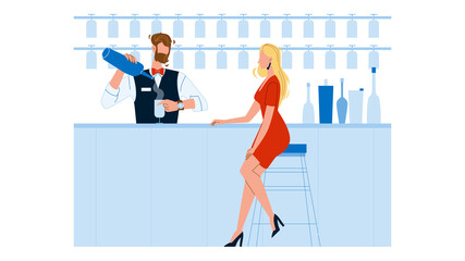 Obraz premium Bartender Expert Making Cocktail For Woman Vector