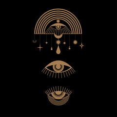 Vector eye boho design. Outline eyes symbols, tattoo design