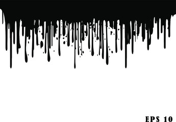 Black dripping ink painted oil drips liquid drops art messy paint splatter melt fluid spots. Dripping paint swashes just a collection of various size paint drips.
