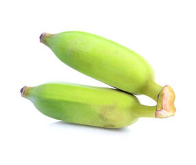 Bunch of raw green bananas isolated on white background