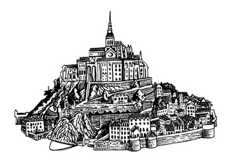 Vector Mont Saint-Michel island, graphical castle