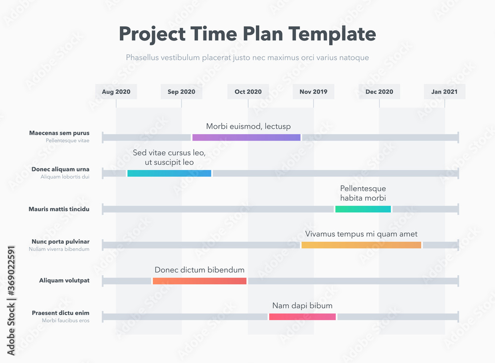 Wall mural simple business project time plan template with colorful project tasks in time intervals. easy to us