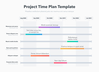 Simple business project time plan template with colorful project tasks in time intervals. Easy to use for your website or presentation.
