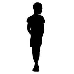 isolated black silhouette child boy standing