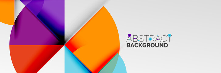 Bright color circles, abstract round shapes and triangles composition with shadow effects. Vector modern geometric design template