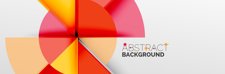 Bright color circles, abstract round shapes and triangles composition with shadow effects. Vector modern geometric design template