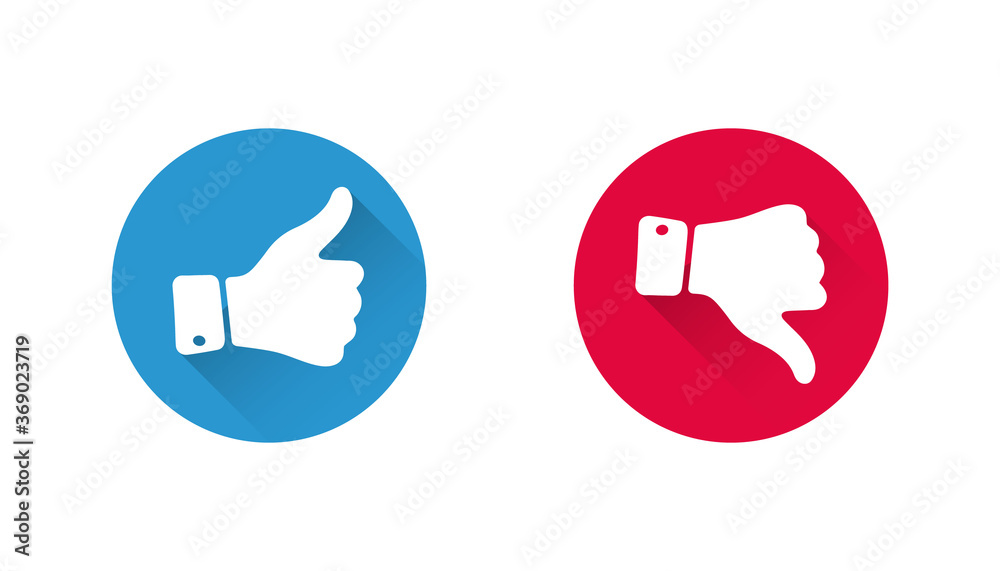 Poster thumbs up and thumbs down hands. like and dislike thumb button vector icon. ok and bad sign. like or