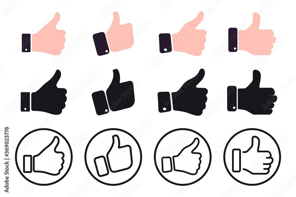 Poster set of up and down thumbs. like and dislike thumb button black color simple stroke outline thin line