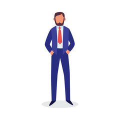Businessman in suit male cartoon character flat vector illustration isolated.