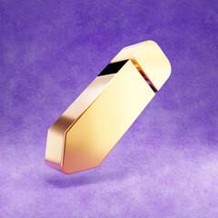 Pencil icon. Gold glossy Pencil symbol isolated on violet velvet background. Modern icon for website, social media, presentation, design template element. 3D render.