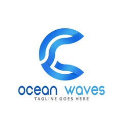 Awesome Letter C Ocean Waves Logos Design Vector Illustration Template