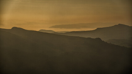 Superb mountain vista. Summer sunrise in the Carpathian Mountains. Bieszczady National Park. Poland.