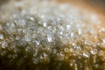 Close up on sugar granules on a pastry