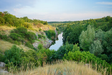canyon with a river among the fields