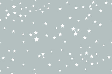 White stars on a gently gray background. Seamless vector illustration for fabric, textiles, packaging.