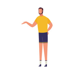 Fototapeta na wymiar Personal or team sport trainer man character flat vector illustration isolated.