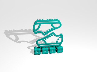 3D representation of GOLF with icon on the wall and text arranged by metallic cubic letters on a mirror floor for concept meaning and slideshow presentation. ball and club