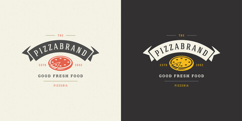 Pizzeria logo vector illustration pizza silhouette good for restaurant menu and cafe badge - obrazy, fototapety, plakaty