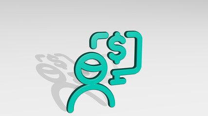 monetization user monitor from a perspective with the shadow. A thick sculpture made of metallic materials of 3D rendering. illustration and icon