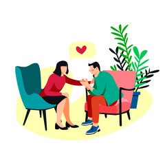 The psychologist encourages the patient. A woman doctor is conducting a psychoanalysis session. Sad and depressed man at the psychotherapist.