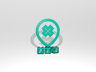 3D graphical image of PIN vertically along with text built by metallic cubic letters from the top perspective, excellent for the concept presentation and slideshows. illustration and icon