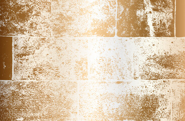 Luxury golden metal gradient background with distressed brick wall texture.