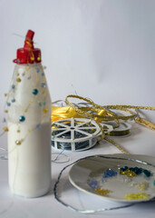 various tools and accessories for making a pearl crown, handmade, spending free time at home, cutlery