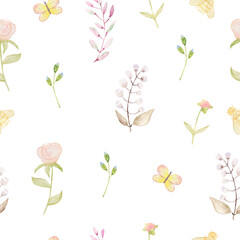 Watercolor floral pattern on a white background. Flowers print. Texture for fabric.