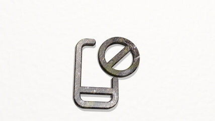 Obraz premium PHONE ACTION DISABLE from a perspective on the wall. A thick sculpture made of metallic materials of 3D rendering. mobile and business