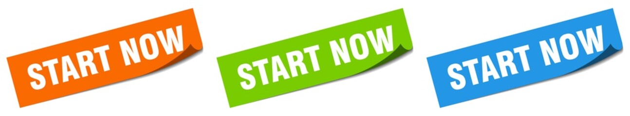 start now paper peeler sign set. start now sticker