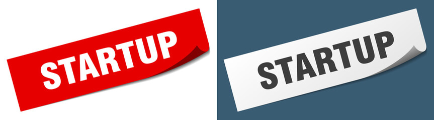 startup paper peeler sign set. startup sticker
