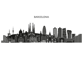 Barcelona detailed skyline. Famous Barcelona monuments. Vector illustration - obrazy, fototapety, plakaty