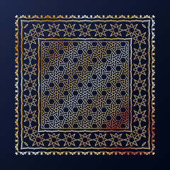 Arabic style golden ornamental vector pattern on black background.