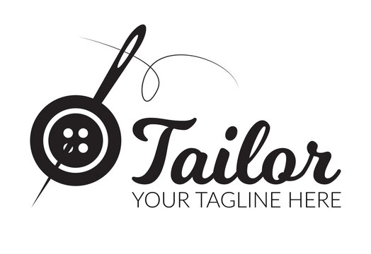 Tailor sewing Needle with sewing button logotype. Tailor logo template symbol