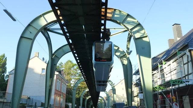 Schwebebahn, Suspension railway ( Cable car) in Wuppertal, special steel construction, Germany