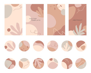 Fototapeta na wymiar Bundle of editable insta story templates and highlights covers.Vector layouts with hand drawn organic shapes and textures.Abstract backgrounds.Trendy design for social media marketing.Social media kit