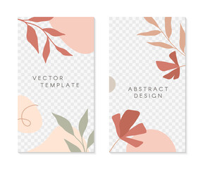 Set of editable insta story templates with copy space for text.Modern vector layouts with hand drawn organic shapes and florals.Trendy design for social media marketing,digital post,prints,banners.