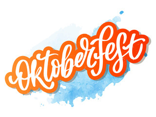 Oktoberfest celebration background. Happy Oktoberfest in German Lettering typography. Beer festival decoration badge icon.