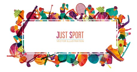 Colorful sport background. Football, basketball, hockey, soccer, golf, tennis, biathlon, snowboarding, skating, ice skiing, figure, freestyle. Vector illustration - 369034502