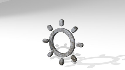 WEATHER SUN casting shadow from a perspective. A thick sculpture made of metallic materials of 3D rendering. background and illustration