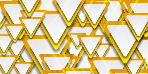 Orange and grey glossy triangles abstract geometric background. Hi-tech vector design