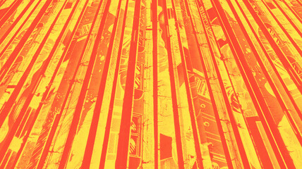 Old vintage comic books background texture with vibrant orange and yellow duotone colors