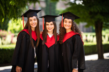 Happy, young female group of university graduates at graduation ceremony