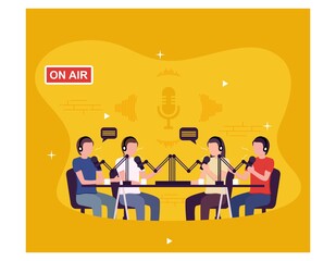 Podcast production with people discuss flat design