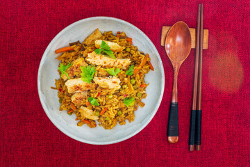 Chinese rice with vegetables and chicken