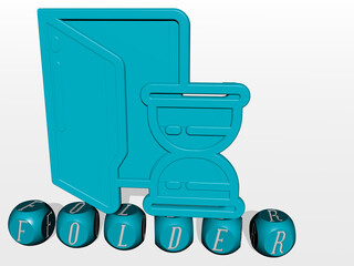 3D illustration of FOLDER graphics and text made by metallic dice letters for the related meanings of the concept and presentations. business and background